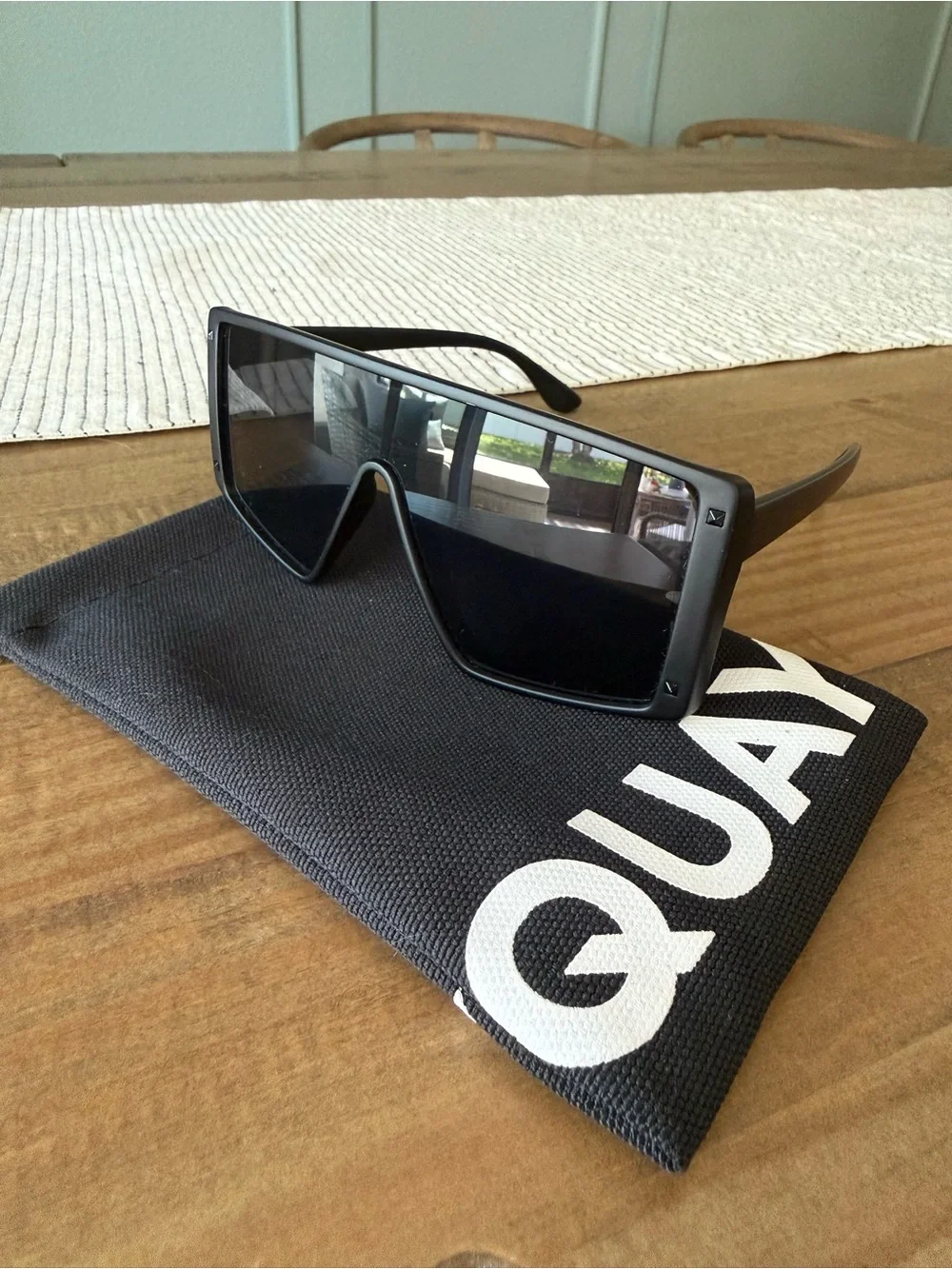 Quay Australia Oversized Black Shield Sunglasses